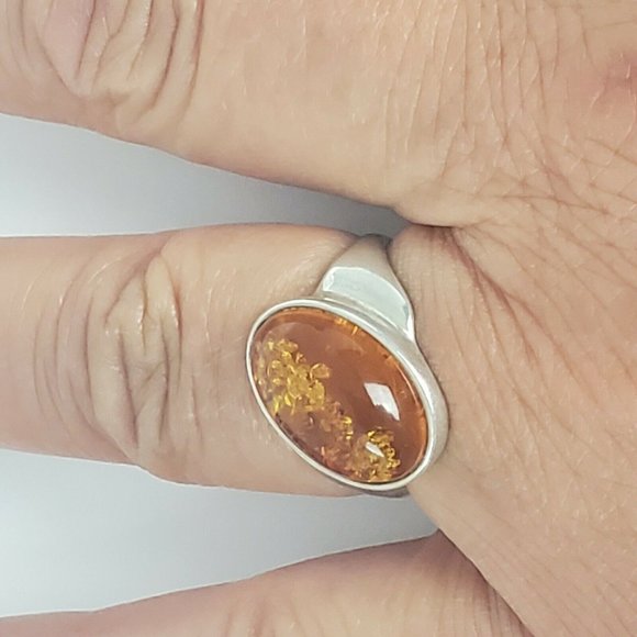 Vtg Sterling Silver SOLD Cognac Honey Amber Ring - Picture 10 of 11